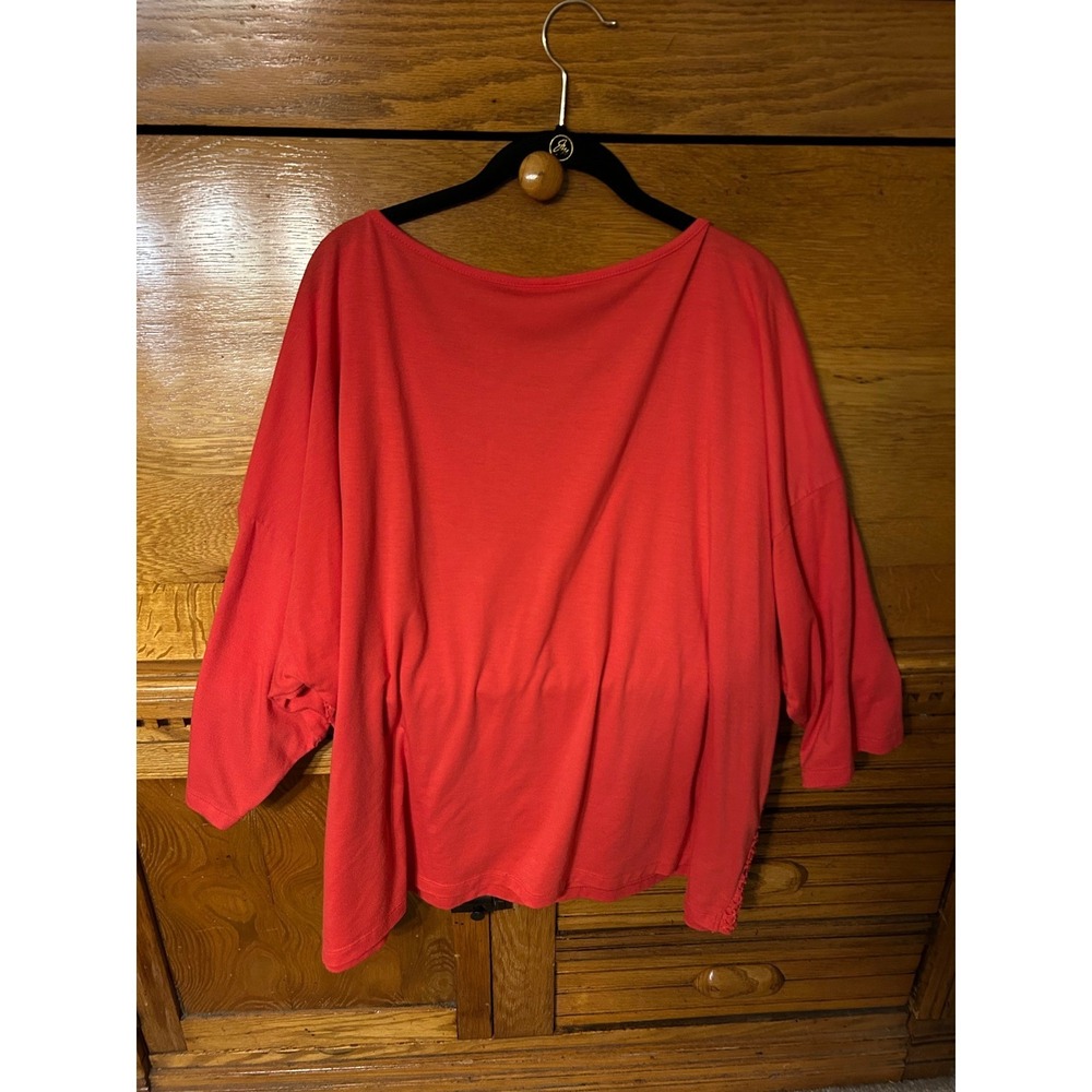 Ruby Rd Coral Pink‎ Crochet Overlay Top 3/4 Sleeve Oversized Blouse Boho Coastal - Picture 2 of 11